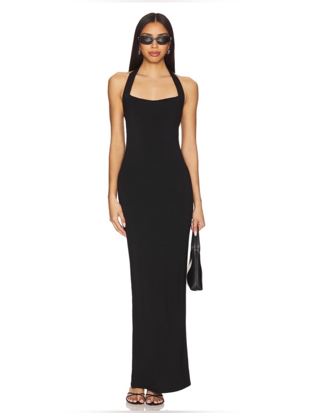 All The Ways Revolve Thea Solid Black Halter Neck Column Maxi Dress Size S NWT